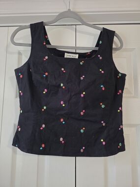 Vintage Jenni Max Black Tank Top with Neon Circles Embroidery